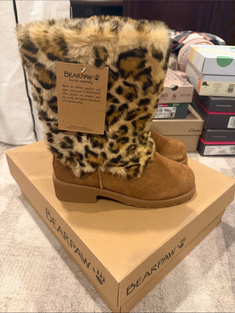 BearPaw Leopard Faux-Fur Suede Winter Boots - Brown/Tan